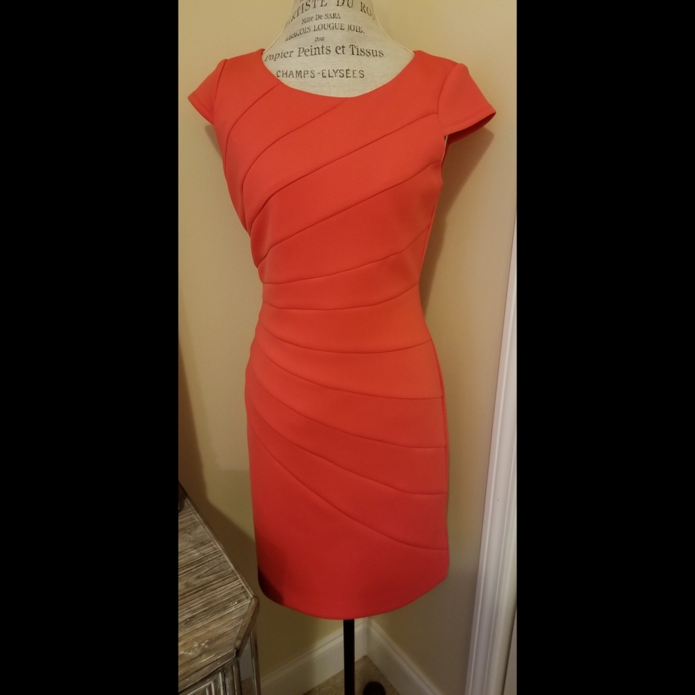 FLAWED Jessica Simpson orange coral scuba dress